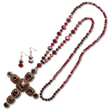 109926, CROSS PEARL RHINESTONE BEADED LONG PENDANT NECKLACE