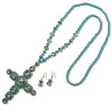 109926, CROSS PEARL RHINESTONE BEADED LONG PENDANT NECKLACE