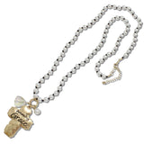 109935, AMAZING GRACE CROSS PENDANT PEARL BEADED LONG NECKLACE