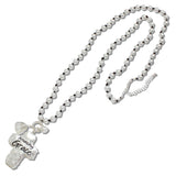109935, AMAZING GRACE CROSS PENDANT PEARL BEADED LONG NECKLACE