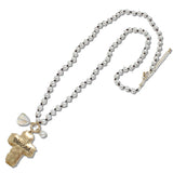 109936, BLESSED CROSS PENDANT PEARL BEADED LONG NECKLACE
