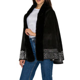 109938, BLING RHINESTONE SOFT FAUX FUR TRIM PONCHO WRAP SHAWL