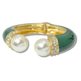 109941, BOLD PEARL ENAMEL ACCENT OPEN CUFF BANGLE BRACELET