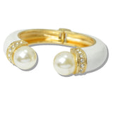 109941, BOLD PEARL ENAMEL ACCENT OPEN CUFF BANGLE BRACELET