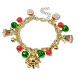 109948, CHRISTMAS JINGLE BELL BOW SANTA CHARM BRACELET
