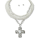109950, PEARL ACCENT CROSS PENDANT LAYERED NECKLACE