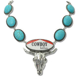 109953, WESTERN COWBOY STEER HEAD TURQUOISE NECKLACE