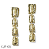109966, HAMMERED GEOMETRIC DROP DANGLE CLIP ON EARRING