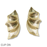 109969, TEXTURED LEAF CLIP ON STATEMENT EARRING