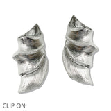 109969, TEXTURED LEAF CLIP ON STATEMENT EARRING