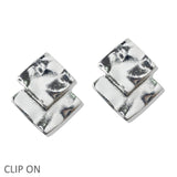 109973, HAMMERED SQUARE GEOMETRIC CLIP ON EARRING
