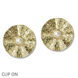 109974, PEARL ACCENT TEXTURED ROUND CLIP ON EARRING