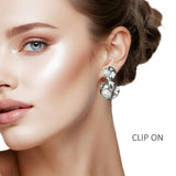 109975, PEARL ACCENT HAMMERED GEOMETRIC DANGLE CLIP ON EARRING