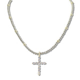 109992, 14K GOLD PLATED CUBIC ZIRCONIA CROSS PENDANT NECKLACE