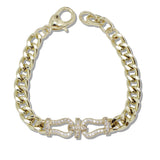 109995, 14K GOLD PLATED PAVE CUBIC ZIRCONIA ACCENT CHAIN DESIGNER INSPIRED BRACELET