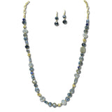 Faceted Stone Glass Bead Long Necklace – Gold/Blue · NE8815BU_JM 10