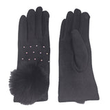 110008, RHINESTONE EMBELLISHED TOUCHSCREEN GLOVES WITH FAUX FUR POM