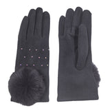 110008, RHINESTONE EMBELLISHED TOUCHSCREEN GLOVES WITH FAUX FUR POM