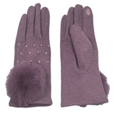 110008, RHINESTONE EMBELLISHED TOUCHSCREEN GLOVES WITH FAUX FUR POM
