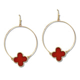110019, MOTHER OF PEARL CLOVER CHARM HOOP EARRING