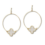 110019, MOTHER OF PEARL CLOVER CHARM HOOP EARRING