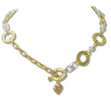 110026, TWO TONE HAMMERED ROUND ACCENT METAL NECKLACE