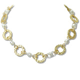110026, TWO TONE HAMMERED ROUND ACCENT METAL NECKLACE