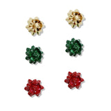 110030, 3 PAIRS CHRISTMAS BOW STUD EARRING SET