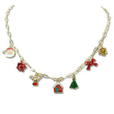 110031, CHRISTMAS THEMED SANTA REINDEER BOW ENAMEL CHARM NECKLACE