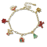 110032, CHRISTMAS THEMED SANTA REINDEER BOW ENAMEL CHARM BRACELET