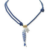 110037, NAUTICAL CERAMIC FISH CHARM CORD NECKLACE