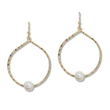 110038, PEARL ACCENT HAMMERED ROUND DANGLE EARRING