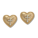 110041, CROSS ACCENT HAMMERED HEART STUD EARRING