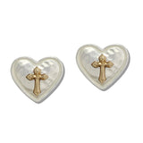 110041, CROSS ACCENT HAMMERED HEART STUD EARRING