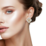 110042, BOW ACCENT HAMMERED CLOVER STUD EARRING