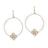 110044, PEARL CLOVER ACCENT ROUND HOOP DANGLE EARRING