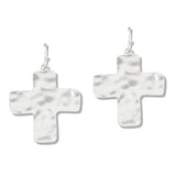 110047, HAMMERED CROSS DANGLE EARRING