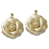 110049, OVERSIZED FAUX LEATHER FLOWER DANGLE EARRING