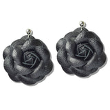 110049, OVERSIZED FAUX LEATHER FLOWER DANGLE EARRING