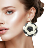 110049, OVERSIZED FAUX LEATHER FLOWER DANGLE EARRING