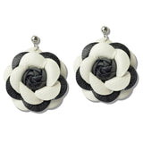 110049, OVERSIZED FAUX LEATHER FLOWER DANGLE EARRING
