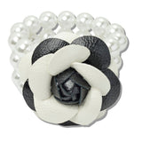 110050, FAUX LEATHER FLOWER WITH PEARL STRETCH BRACELET