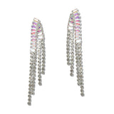 110051, CUBIC ZIRCONIA BAGUETTE RHINESTONE TRIPLE DRAPE DANGLE EARRING