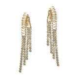 110051, CUBIC ZIRCONIA BAGUETTE RHINESTONE TRIPLE DRAPE DANGLE EARRING