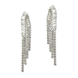 110051, CUBIC ZIRCONIA BAGUETTE RHINESTONE TRIPLE DRAPE DANGLE EARRING