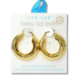 110067, 18K GOLD DIPPED POLISHED CHUNKY STAINLESS STEEL ROUND HOOP EARRING