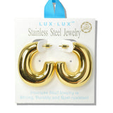110068, 18K GOLD DIPPED POLISHED CHUNKY STAINLESS STEEL HOOP EARRING