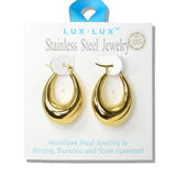 110069, 18K GOLD DIPPED POLISHED CHUNKY OVAL STAINLESS STEEL HOOP EARRING