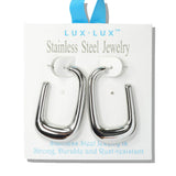 110071, 18K GOLD DIPPED POLISHED BOLD RECTANGULAR STAINLESS STEEL HOOP EARRING