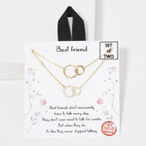110075, SET OF TWO BEST FRIEND DOUBLE RING CUBIC ZIRCONIA ACCENT PENDANT NECKLACE